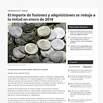 El importe de fusiones y adquisiciones se redujo a la mitad en enero de 2018